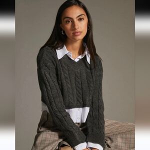 Anthropologie Pilcro Gray Cropped Cable Knit Sweater
